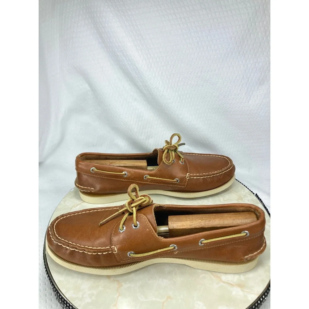 Sperry Top Sider Authentic Original Boat Shoes Men 10.5 Tan Leather 2-Eye Loafer
